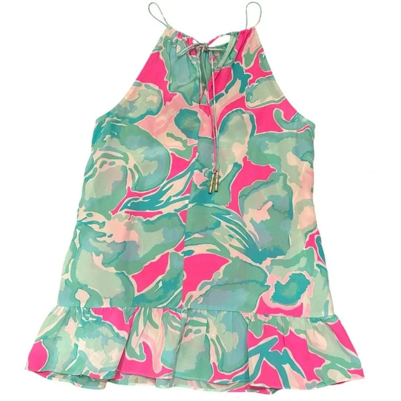 Lilly Pulitzer Millie Silk Halter Top Ruffle Hem Top - Picture 6 of 7